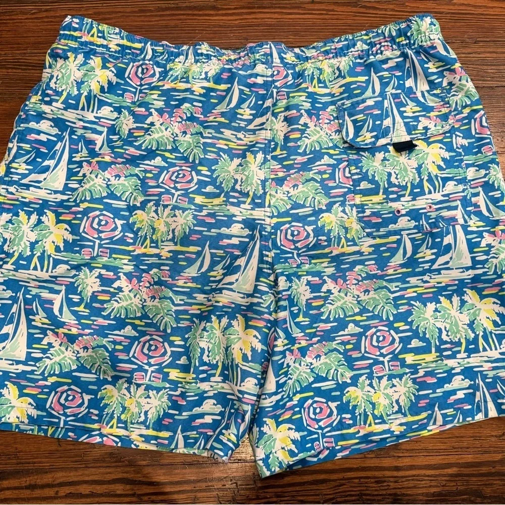 Vineyard Vines Chappy 7” Blue Tropical Sail Lined Swim Trunks Pockets Sz Xl